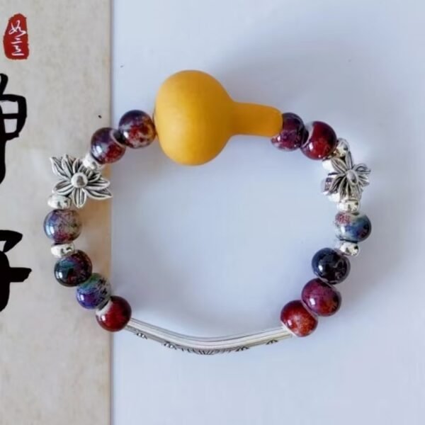 Handmade bracelets with custom pet name ,Gourd carving,925 silver