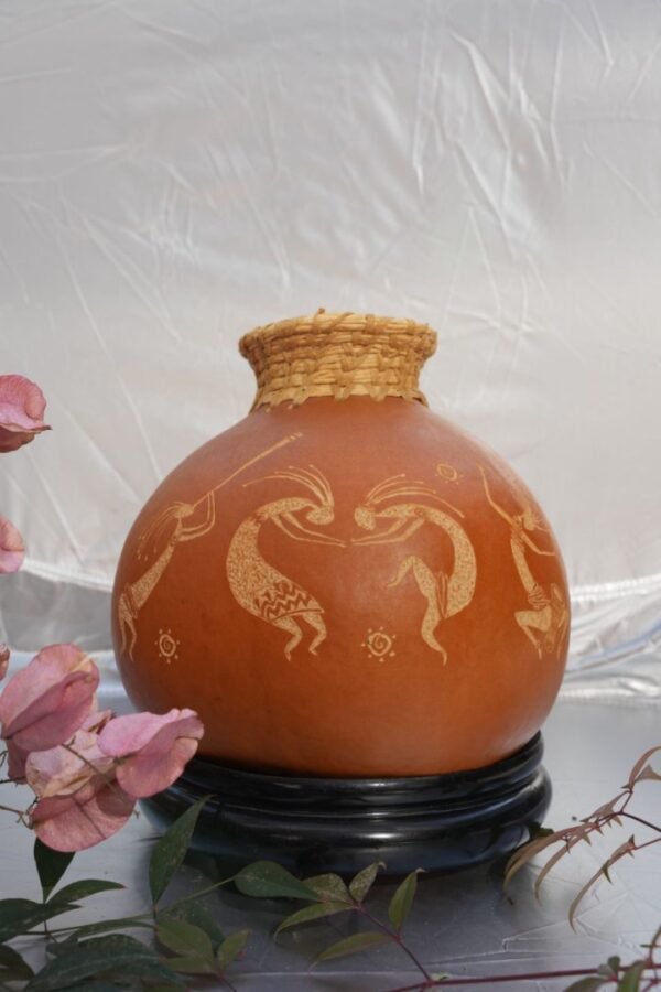 Ancient Rock Art Figures,Carved gourd vases for dried flowers,Artist hand carved,Natural Gourd
