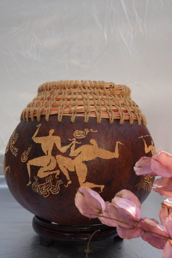 Ancient Rock Art Figures,Carved gourd vases for dried flowers,Artist hand carved,Natural Gourd