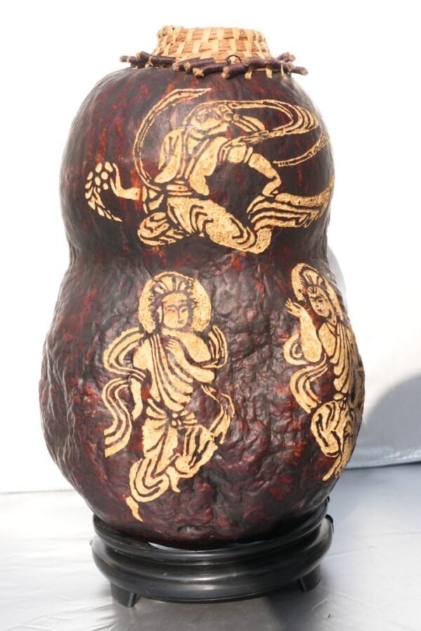 Flying Sky,Carved gourd vases for dried flowers,Artist hand carved,Natural Gourd