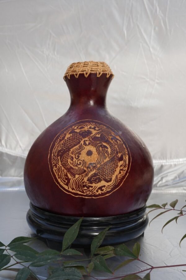 Double Fish,Carved gourd vases for dried flowers,Artist hand carved,Natural Gourd
