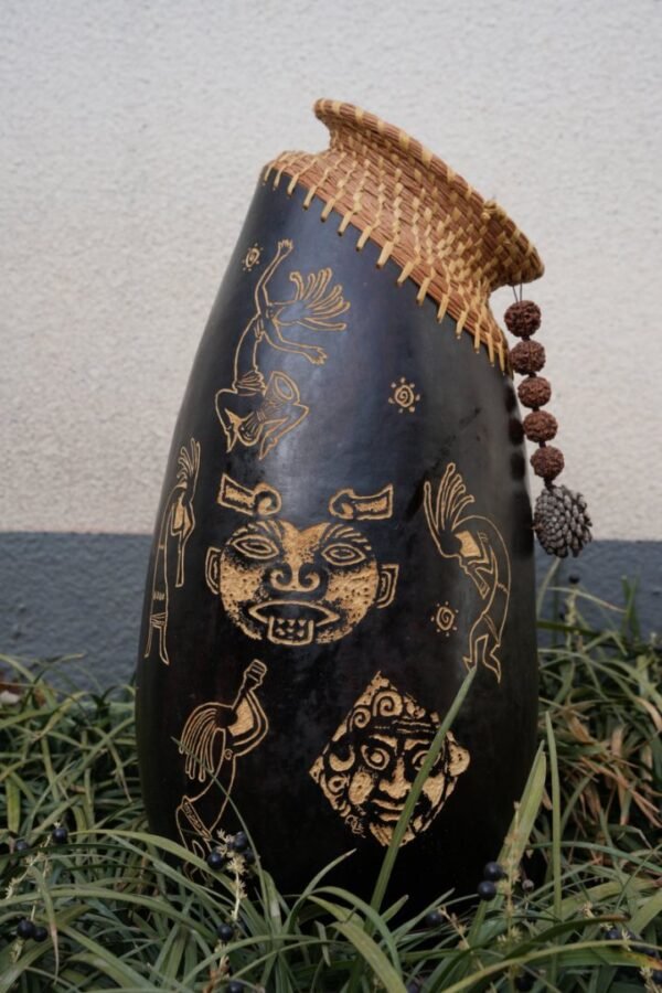 Human Art,Gourd Carved Vase for dried flowers,Artist hand carved,Natural Gourd